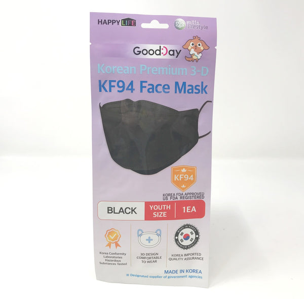 Happy Life Good Day KF94 Kids Mask (Black)